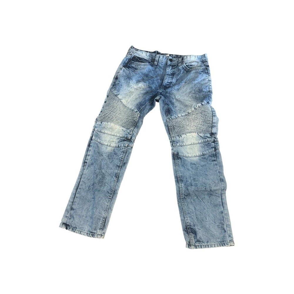 VTG Marc Ecko Cut & Sew Men's Stretch Acid Wash Blue Denim Moto Jeans Sz 36X30